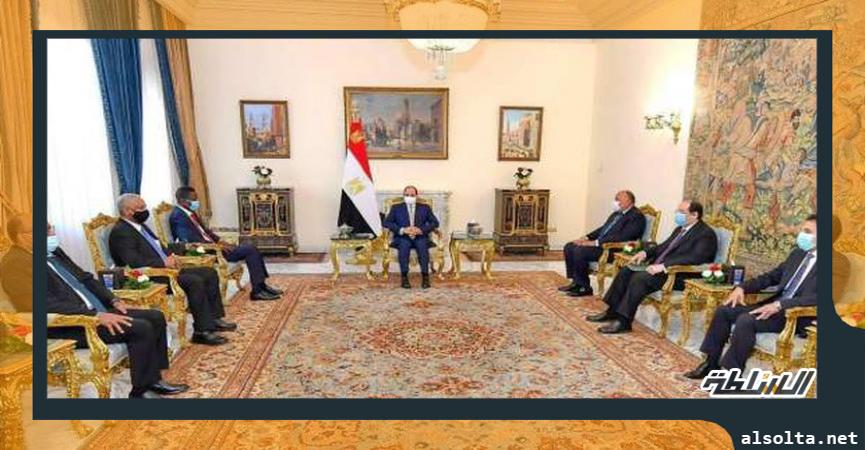 الرئيس عبدالفتاح السيسي خلال لقائه وفد سوداني اليوم