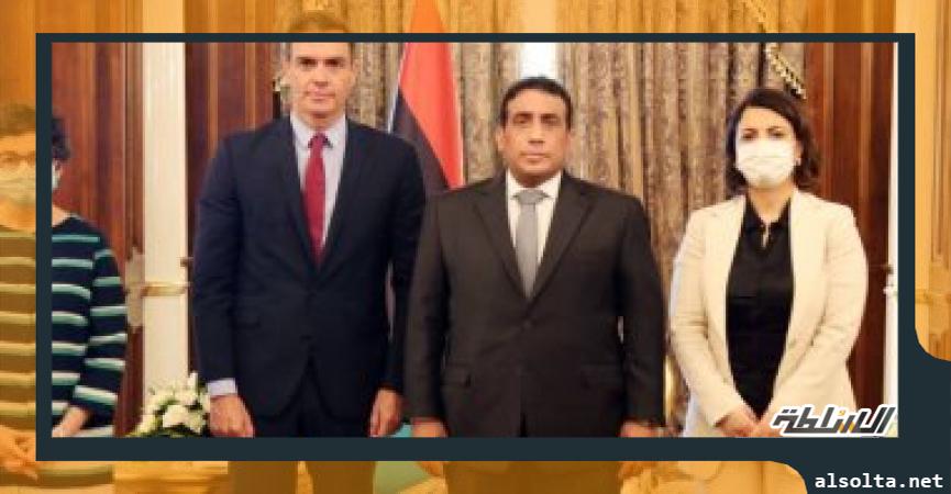 رئيس المجلس الرئاسى الليبى محمد المنفى يستقبل رئيس الحكومة الإسبانية