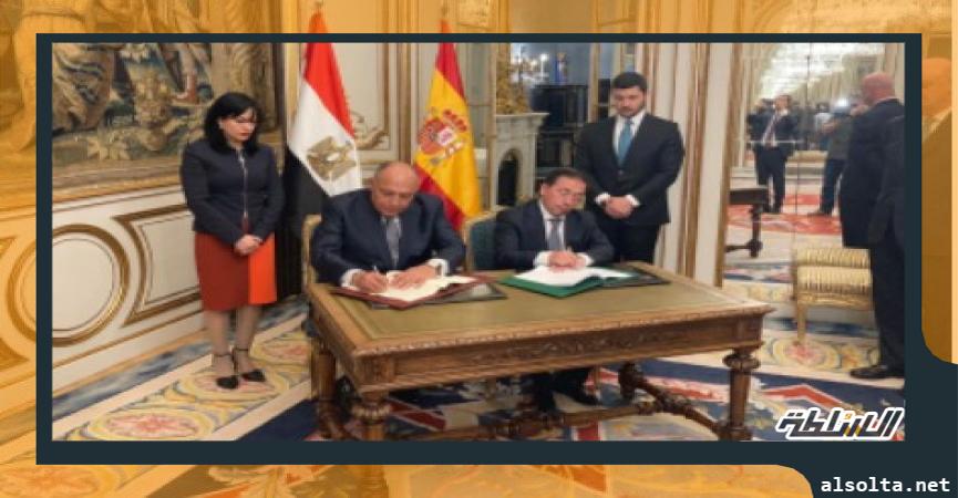 جانب من توقيع مذكرة التعاون في المجال الدبلوماسي بين سامح شكري مع نظيره الإسباني