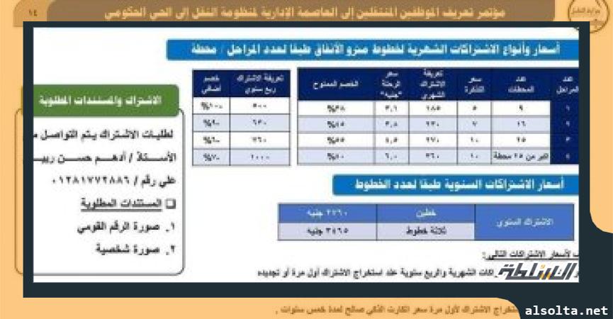 أسعار التذاكر الإشتراكات الشهرية لخطوط مترو الأنفاق