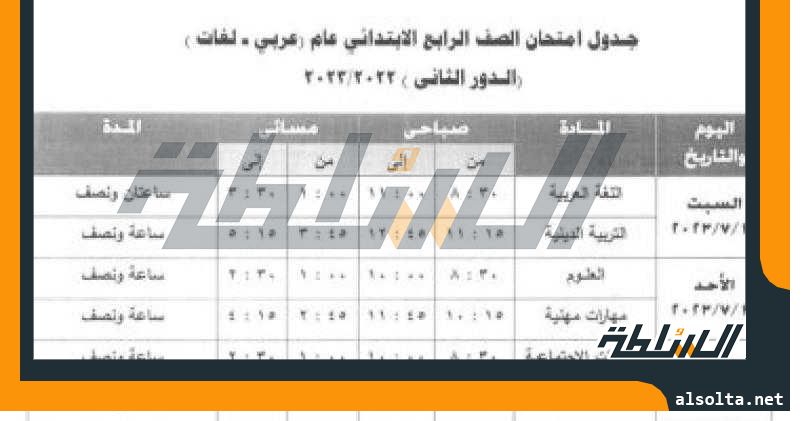 جدول امتحانات الدور الثانى لطلاب رابعة وخامسة ابتدائى بالجيزة.. تبدأ السبت