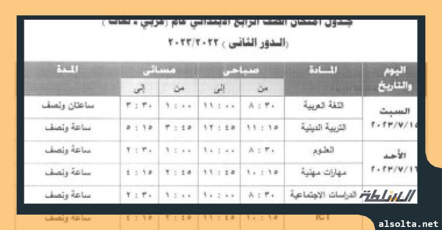 جدول امتحانات الدور الثانى 