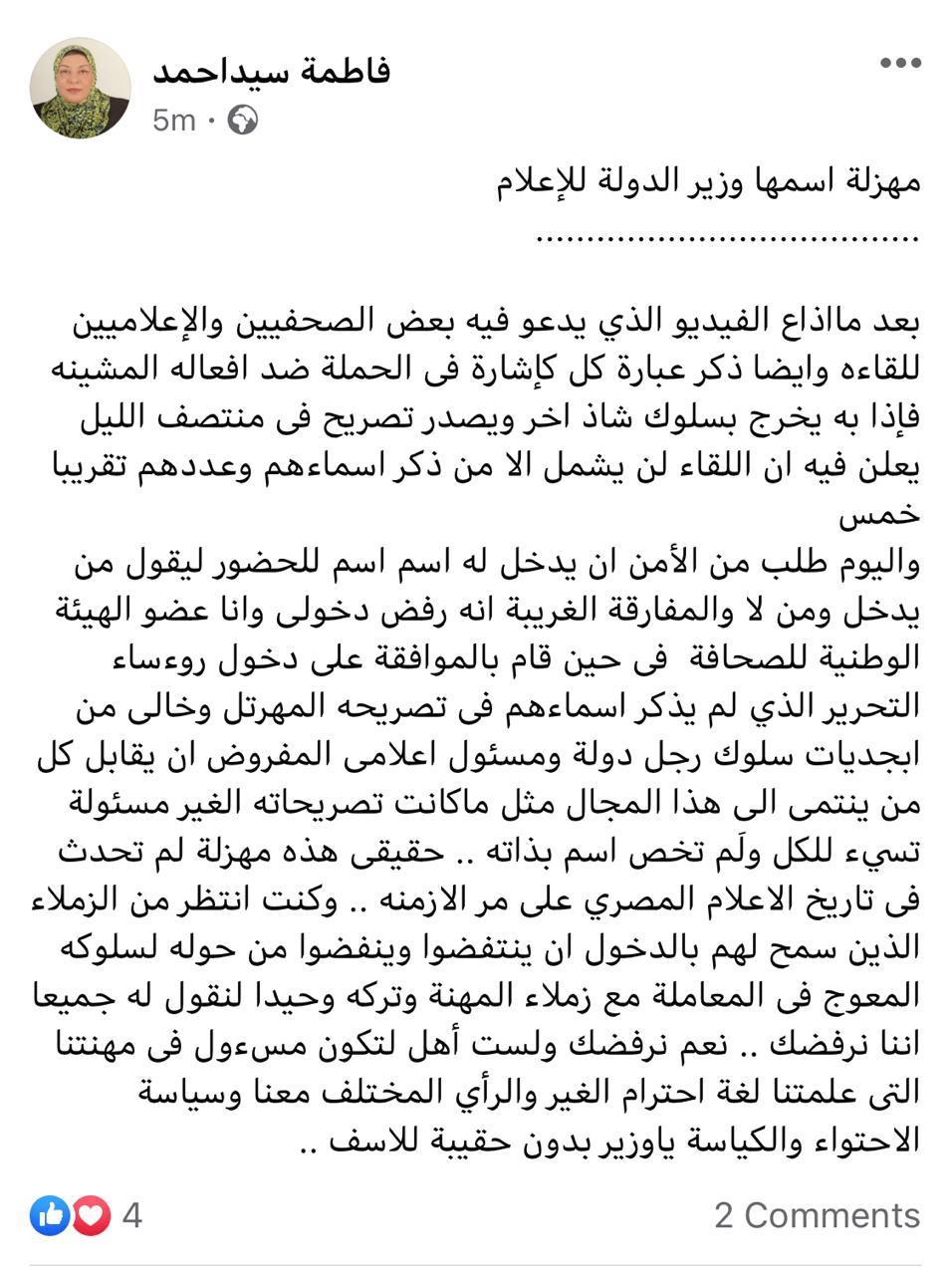 وزير-الإعلام-أسامة-هيكل-يرفض-لقاء-فاطمة-سيد-أحمد